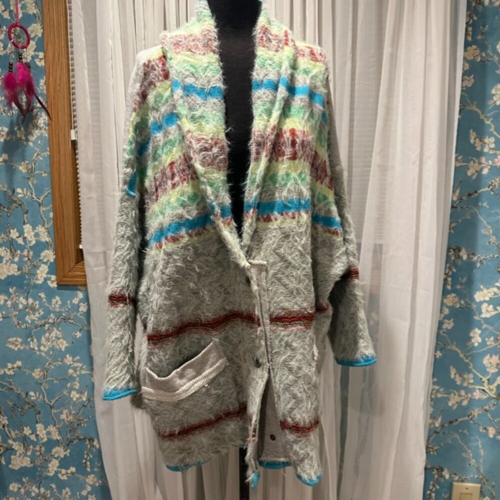 Free People funky cardigan, cool colors,
